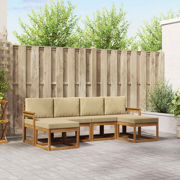 vidaXL Conjunto de sof&aacute;s de exterior con coj&iacute;n 6 pcs Natural y Beige