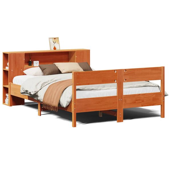vidaXL Cama con estanter&iacute;a sin colch&oacute;n madera maciza marr&oacute;n 140x200 cm