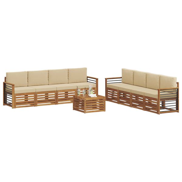 vidaXL Juegos de sof&aacute;s 9 pcs Natural y Beige Madera de Acacia S&oacute;lida