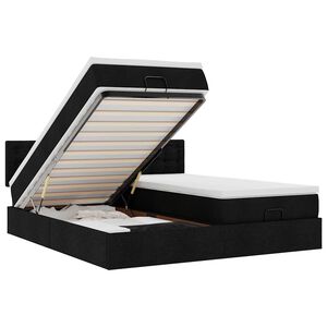 vidaXL Estructura de cama otomana con colchones tela negra 200x200cm