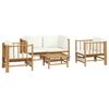 vidaXL Set de muebles de jardín 5 piezas bambú y cojines blanco crema