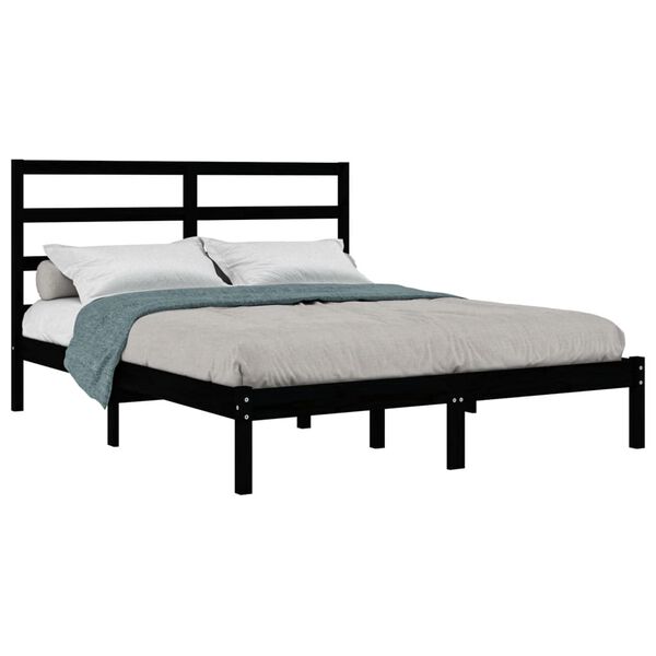 vidaXL Estructura de cama de madera maciza de pino negra 140x190 cm