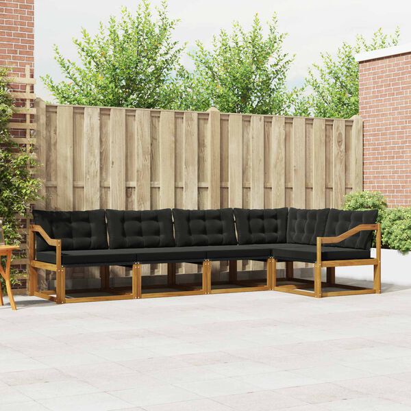 vidaXL Conjunto de sof&aacute;s de exterior con coj&iacute;n 5 pcs Natural y negro