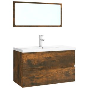 vidaXL Set de muebles de ba&ntilde;o madera contrachapada color roble ahumado