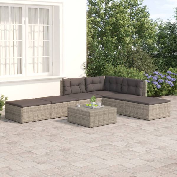 vidaXL Set de muebles de jardín 6 pzas y cojines ratán sintético gris