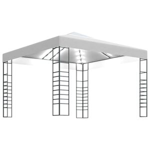 vidaXL Carpa cenador de jard&iacute;n con tira de luces LED 3x3 m blanco