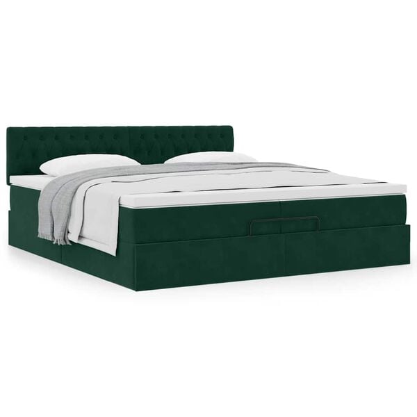 vidaXL Estructura de cama otomana con colch&oacute;n verde oscuro 200x200 cm