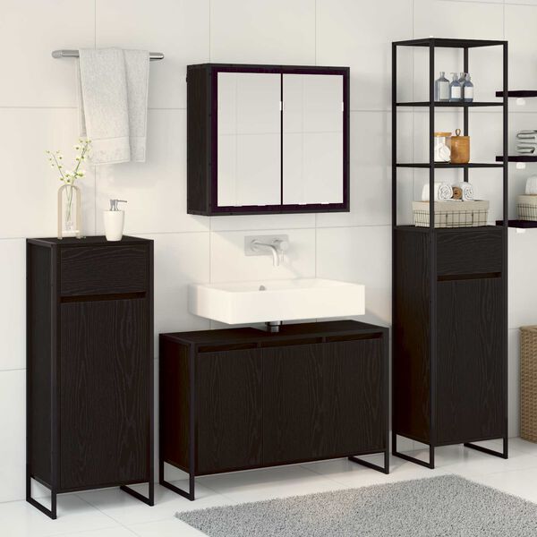 vidaXL Juego de muebles de ba&ntilde;o Roble Negro Madera de ingenier&iacute;a