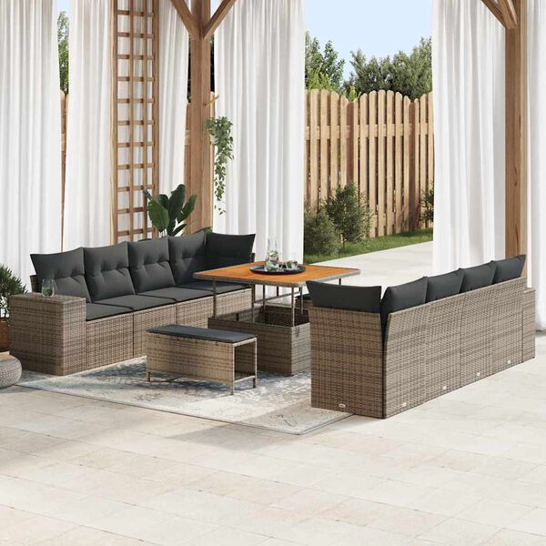 vidaXL Conjunto de sof&aacute; de jard&iacute;n 11 pcs Gris rat&aacute;n sint&eacute;tico