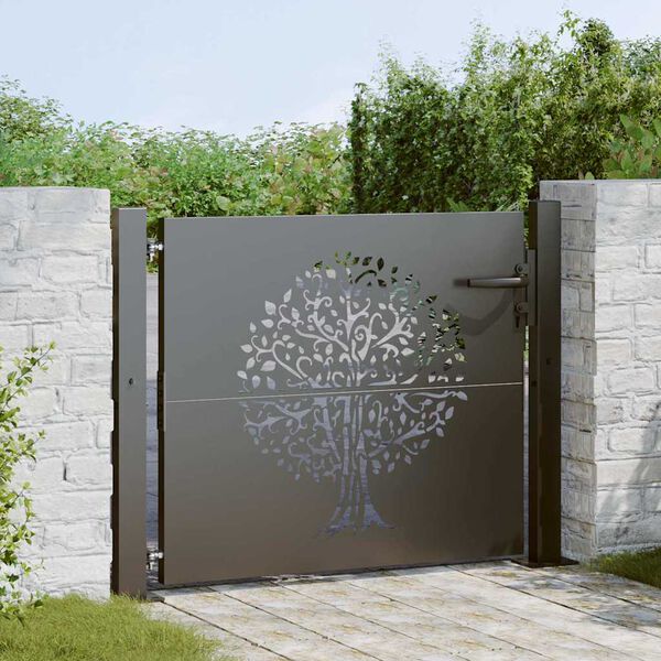 vidaXL Puerta de jardín con cerradura Negro 85 x 105 cm