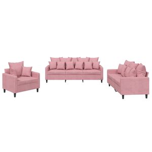 vidaXL Juego de sof&aacute;s con cojines 3 piezas terciopelo rosa