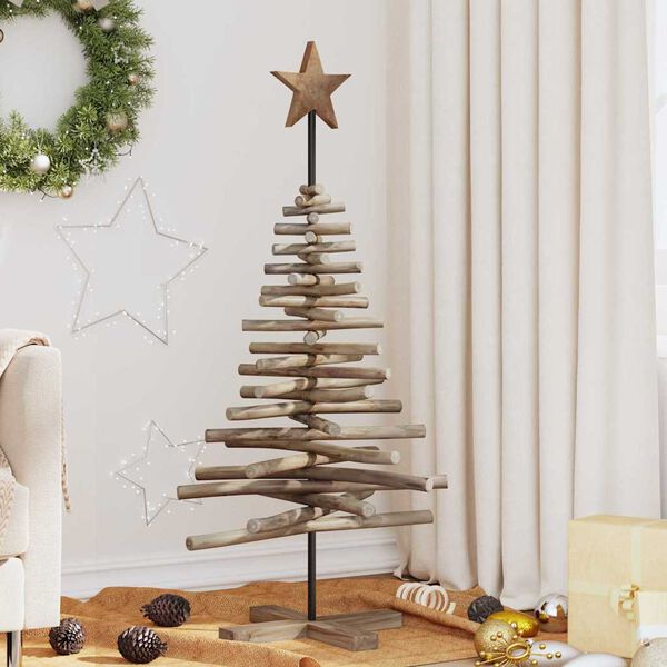 vidaXL Árbol de Navidad Marrón 120 cm Madera de teca maciza