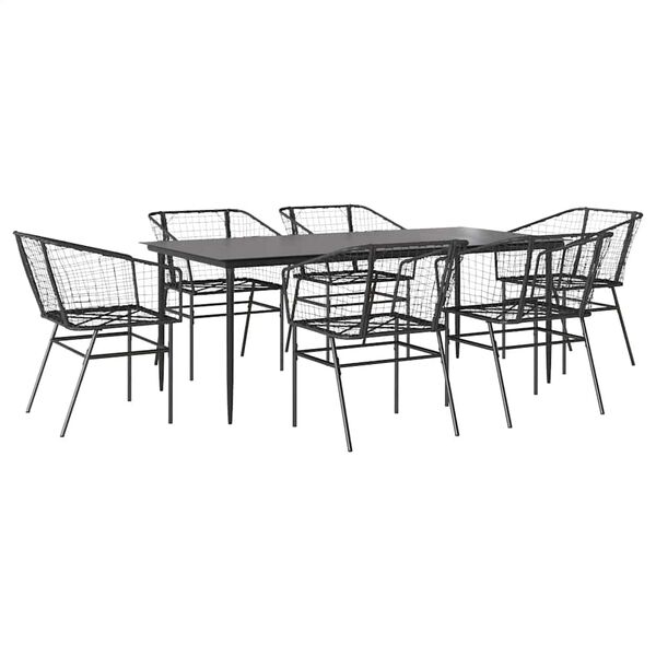 vidaXL Juego de comedor jard&iacute;n 7 piezas rat&aacute;n sint&eacute;tico negro