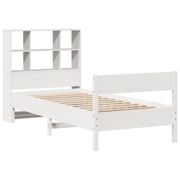 vidaXL Cama con estanter&iacute;a sin colch&oacute;n madera maciza blanco 90x200 cm