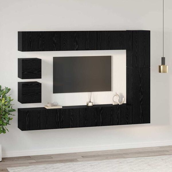 vidaXL Conjunto de mueble de TV Montaje en la pared 10 pcs Roble Negro