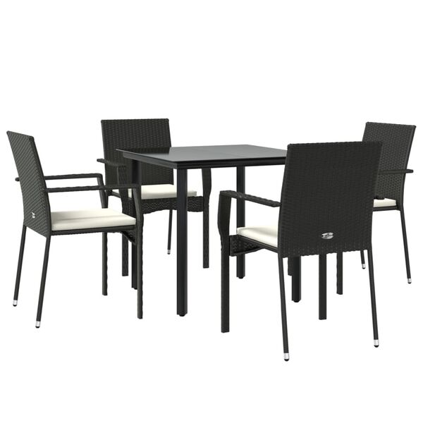 vidaXL Set de muebles jard&iacute;n 5 pzas con cojines rat&aacute;n sint&eacute;tico negro
