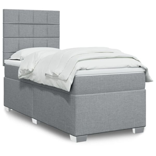 vidaXL Cama box spring con colch&oacute;n tela gris claro 100x200 cm