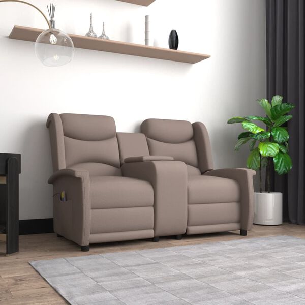 vidaXL Sillón de masaje reclinable 2 plazas con portavasos gris taupe