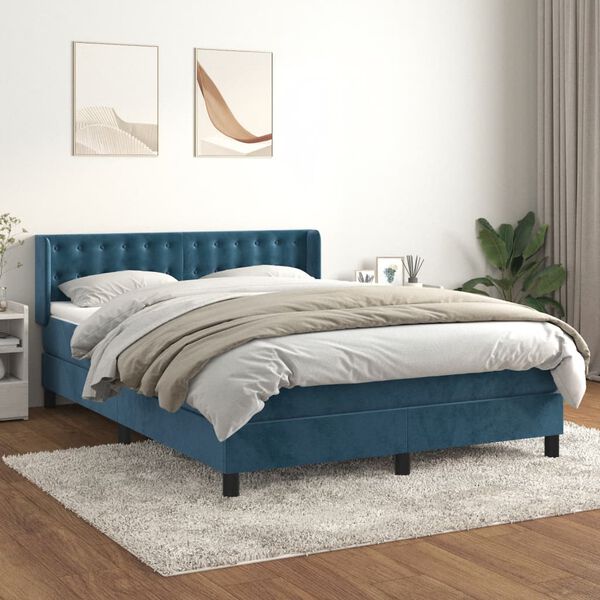 vidaXL Cama box spring con colch&oacute;n terciopelo azul oscuro 140x190 cm