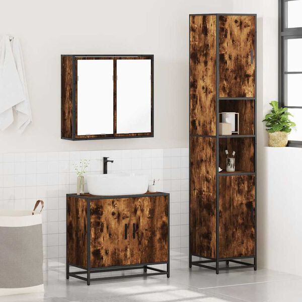 vidaXL Set de muebles ba&ntilde;o 3 pzas madera contrachapada roble ahumado