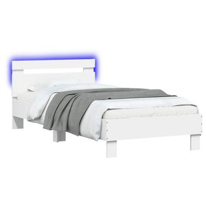 vidaXL Estructura de cama con tiras LED Blanco Madera de ingenier&iacute;a