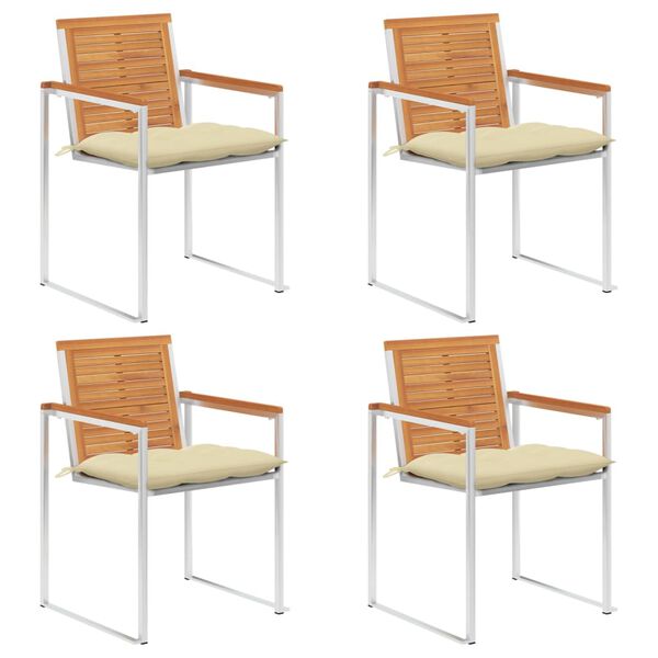 vidaXL Sillas de jard&iacute;n y cojines 4 unidades madera maciza de acacia