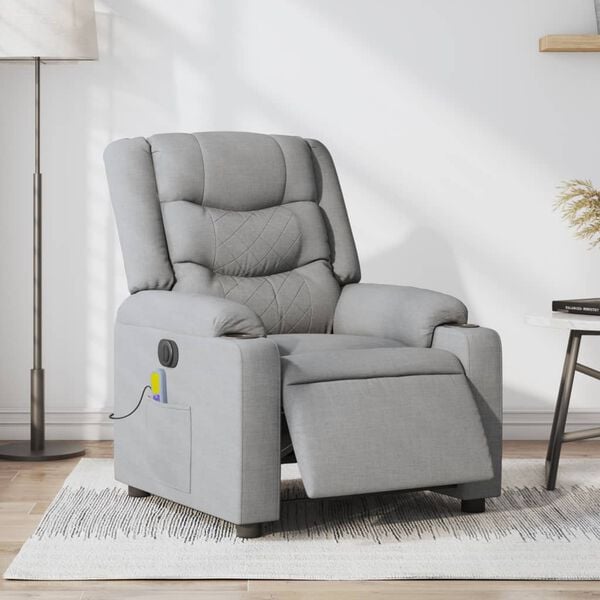 vidaXL Sillón reclinable de masaje eléctrico tela gris claro