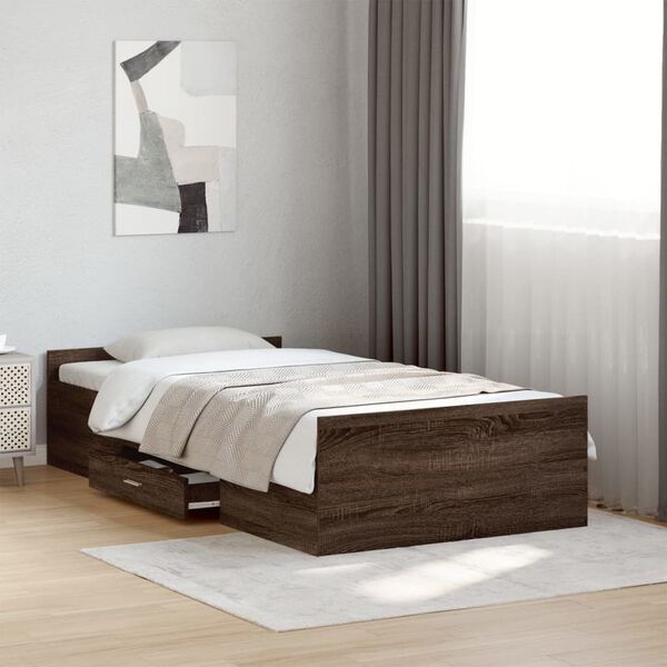 vidaXL Cama con cajones madera de ingenier&iacute;a marr&oacute;n roble 75x190 cm