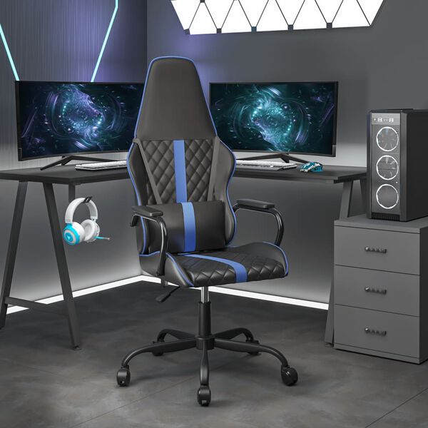 vidaXL Silla gaming con masaje cuero sint&eacute;tico azul y negro