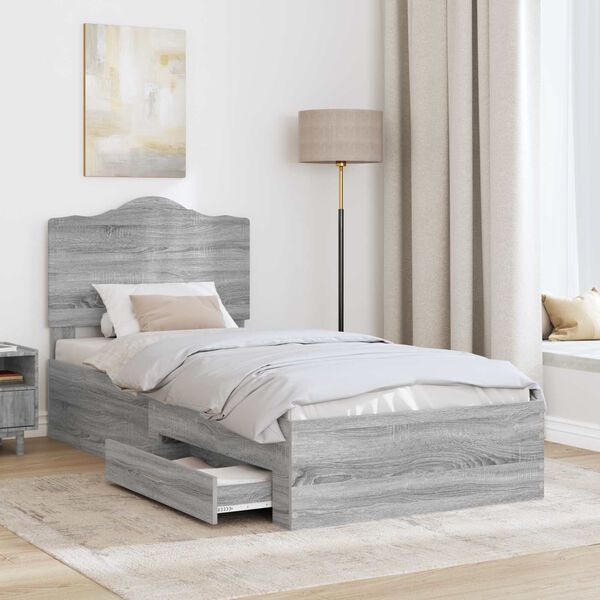 vidaXL Estructura de cama Gris Sonoma 90 x 190 cm Madera de ingenier&iacute;a