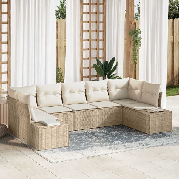 vidaXL Conjunto de sof&aacute; de jard&iacute;n 7 pcs Beige rat&aacute;n sint&eacute;tico
