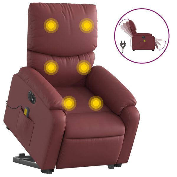 vidaXL Sill&oacute;n de masaje elevable el&eacute;ctrico cuero artificial rojo tinto