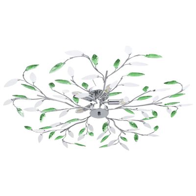 vidaXL Lámpara de techo brazos cristal forma hoja 5 bombillas verde