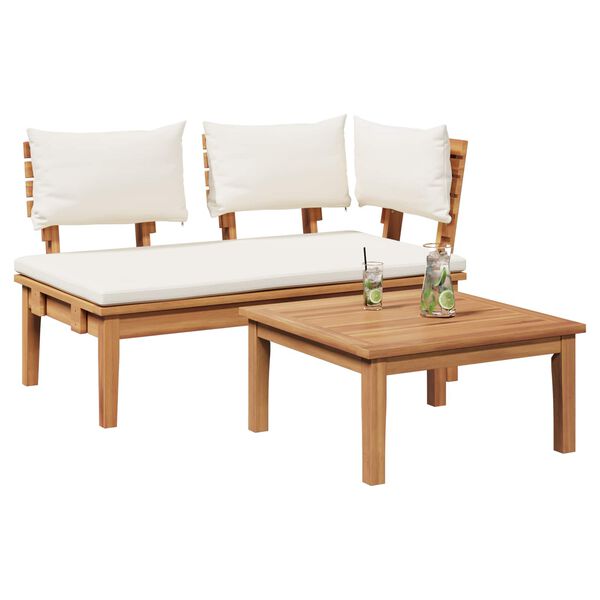 vidaXL Banco de jard&iacute;n 2 pcs Crema y marr&oacute;n Madera maciza de Teca