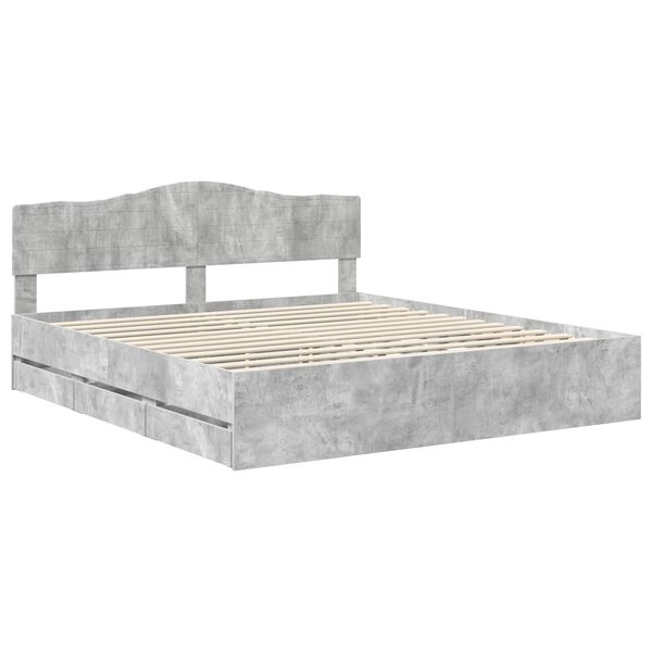vidaXL Estructura de cama Gris Concreto 200 x 200 cm Madera Ingenieril