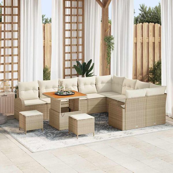 vidaXL Conjunto de sof&aacute;s de jard&iacute;n 12 pcs Beige rat&aacute;n sint&eacute;tico