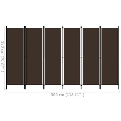 vidaXL Biombo divisor de 6 paneles marrón 300x180 cm