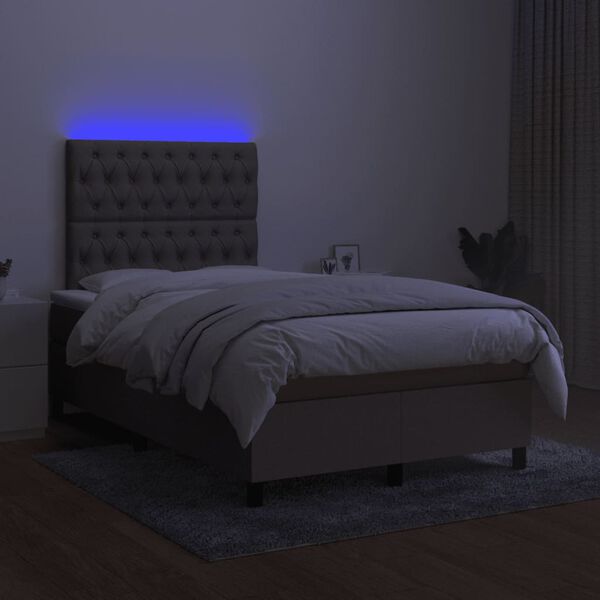 vidaXL Cama box spring con colch&oacute;n y LED tela gris taupe 120x190 cm