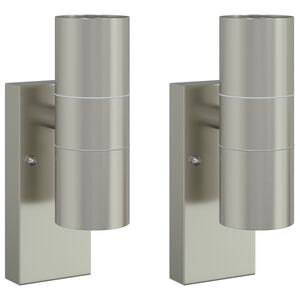 vidaXL Aplique de pared exterior 2 pcs Plateado 7 x 10 x 22 cm