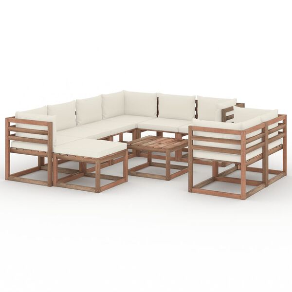 vidaXL Juego de muebles de jard&iacute;n 10 piezas con cojines crema