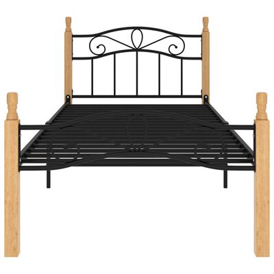 vidaXL Estructura de cama madera maciza de roble metal negro 90x200 cm