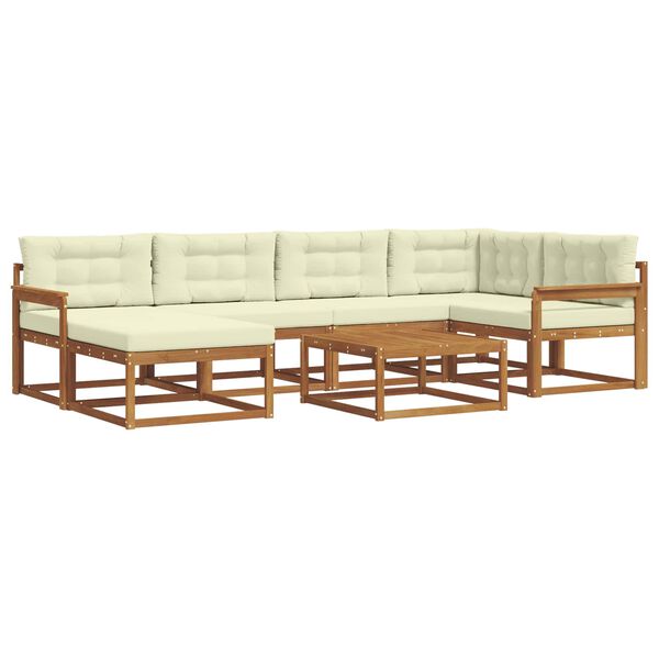vidaXL Conjunto de sof&aacute;s de exterior con coj&iacute;n 7 pcs Natural y Crema