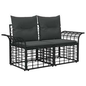 vidaXL Loveseat de exterior 2 pcs Negro y Gris oscuro rat&aacute;n sint&eacute;tico