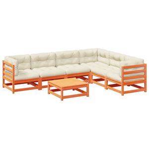 vidaXL Set de sofás jardín 7 pzas con cojines madera pino marrón cera