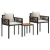 vidaXL Juego de muebles de exterior con coj&iacute;n 3 pcs Negro y Crema