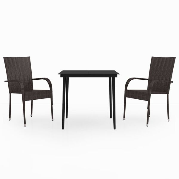 vidaXL Juego de comedor de jardín 3 piezas marrón y negro