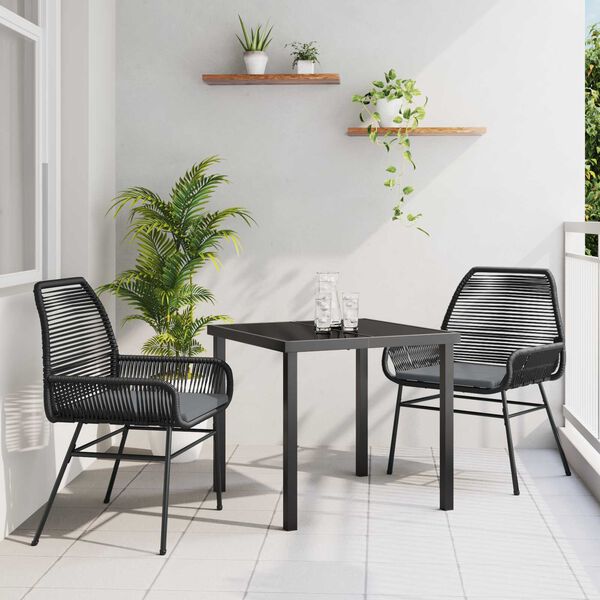 vidaXL Conjunto de Comedor de Jard&iacute;n 3 pcs Negro rat&aacute;n sint&eacute;tico