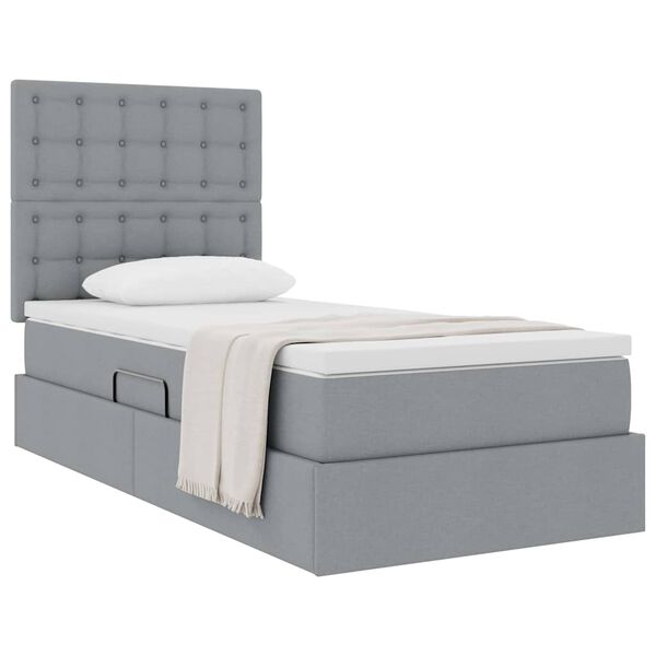 vidaXL Cama con almacenamiento y colch&oacute;n Gris Claro 90 x 190 cm