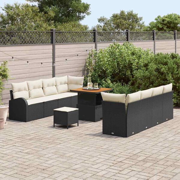 vidaXL Conjunto de sof&aacute; de jard&iacute;n 11 pcs Negro y crema 80 x 80 x 71 cm