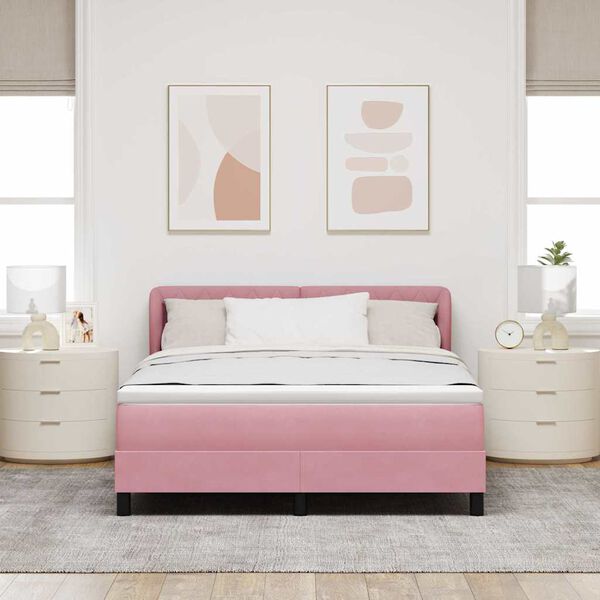 vidaXL Cama tipo Box Spring con colch&oacute;n Rosa 140 x 190 cm Terciopelo